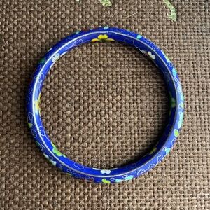 Vintage Cloisonné Floral Blue Bangle Bracelet